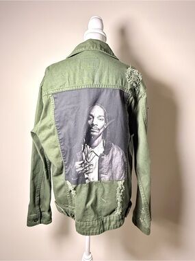 Snoop Dogg Graphic Denim Jacket Distressed Green Cotton On Custom Streetwear